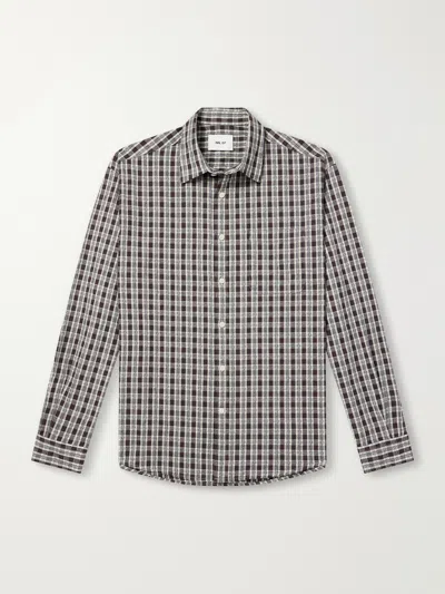 Nn07 Deon 50007 Checked Mouliné Woven Organic Cotton Shirt In Black