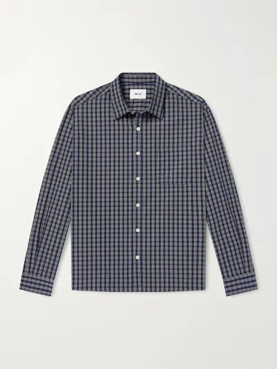 Nn07 Deon 50035 Checked Woven Organic Cotton Shirt In Blue