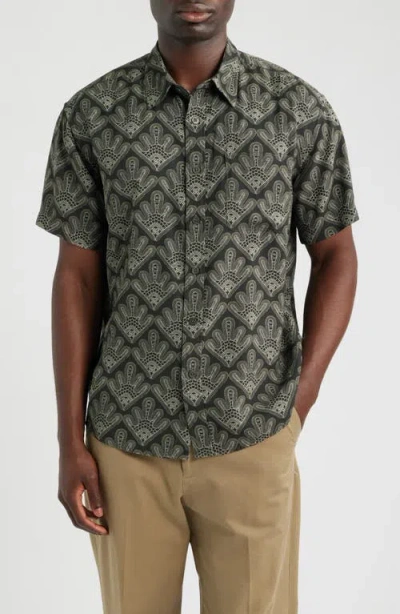 Nn07 Deon 50055 Abstract Print Short Sleeve Button-up Shirt In Green