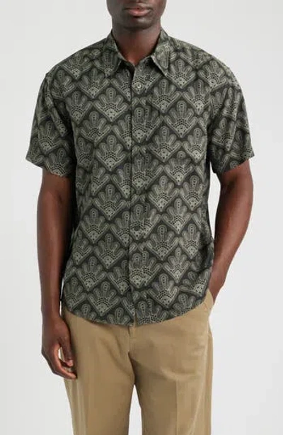 Nn07 Deon 50055 Abstract Print Short Sleeve Button-up Shirt In Dark Army