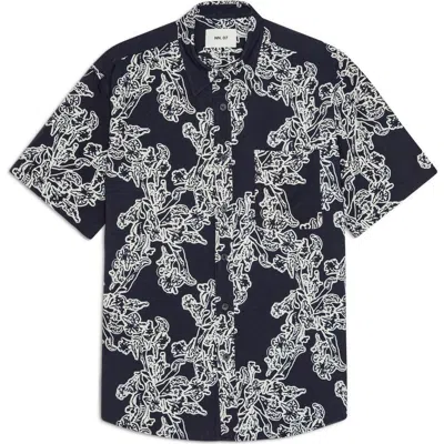 Nn07 Deon 50055 Print Woven Shirt In Blue