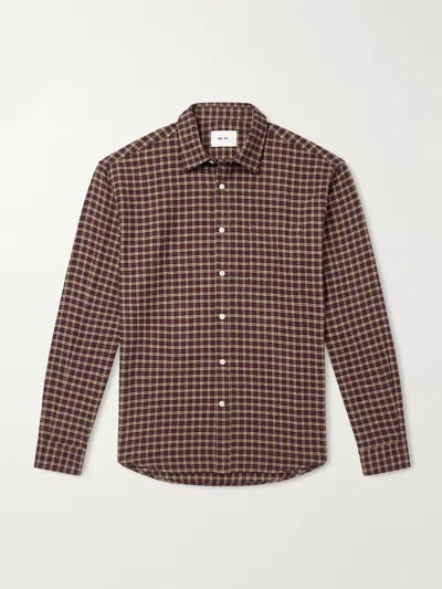 Nn07 Deon 5465 Checked Organic Cotton-flannel Shirt In Brown