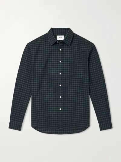 Nn07 Deon 5465 Checked Organic Cotton-flannel Shirt In Green