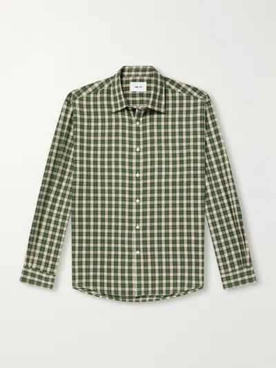 Nn07 Deon 5465 Checked Organic Cotton-flannel Shirt In Green
