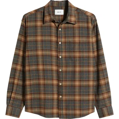 Nn07 Deon 5465 Organic Cotton Button-up Shirt In Brown Check