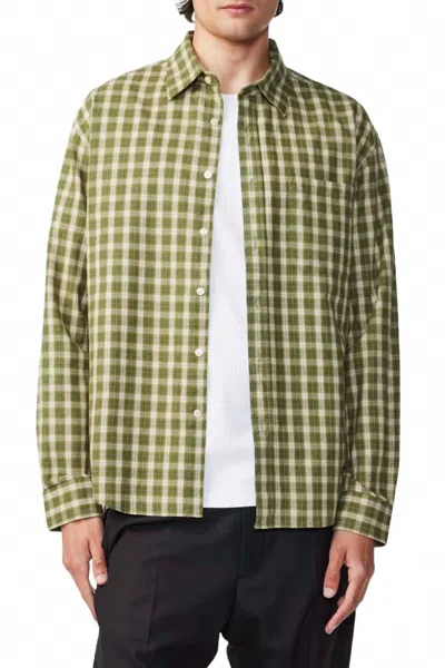 Nn07 Deon Button Long Sleeve Shirt In Green Check