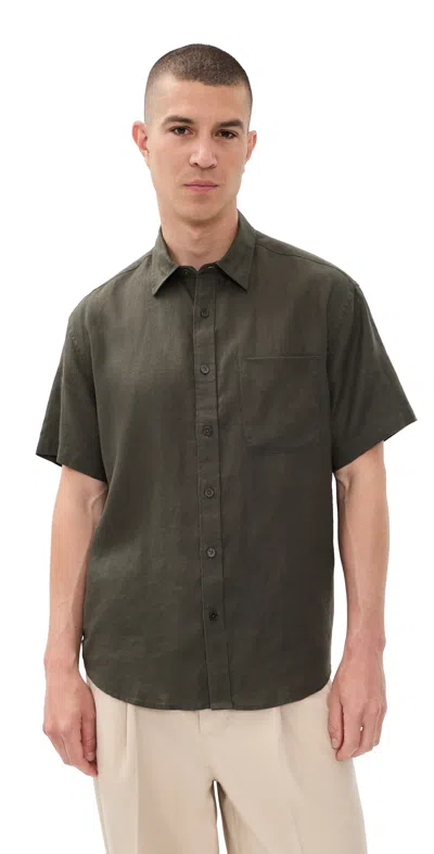 Nn07 Deon Linen Shirt Dark Army In Green