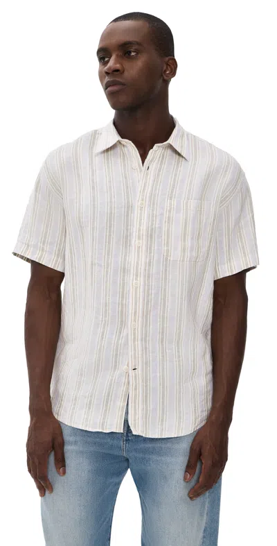 Nn07 Deon Striped Linen Shirt Mint Stripe In Multi