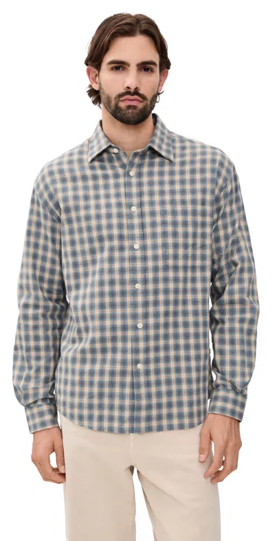 Nn07 Deon Twill Flannel Shirt Blue Check