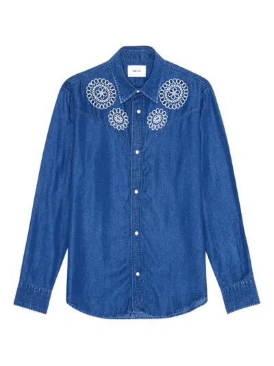 Nn07 Embroidered Denim Shirt In Blue