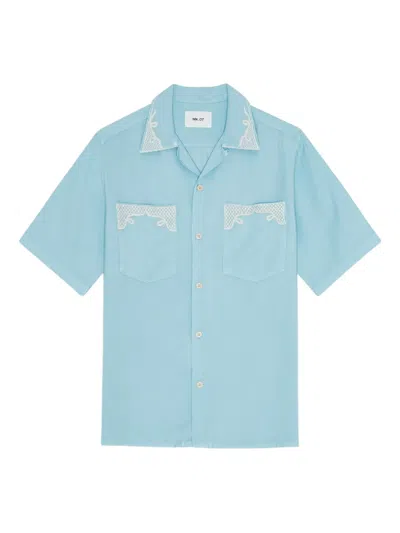 Nn07 Embroidered-pocket Short-sleeve Shirt In Blue