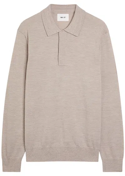 Nn07 Emerson Melange Wool Polo Shirt In Neutral
