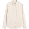 Nn07 Enzo 5728 Stripe Linen Button-up Shirt In Brown Stripe
