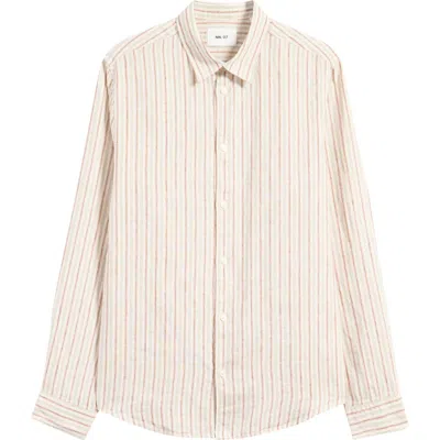 Nn07 Enzo 5728 Stripe Linen Button-up Shirt In Brown Stripe