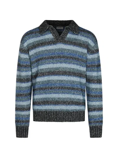 Nn07 Erling Striped Polo-collar Sweater In Blue