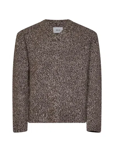 Nn07 Flint Marl-knit V-neck Sweater In Brown