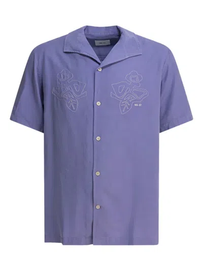 Nn07 Ares Short Sleeve Shirt Embroidered Design In Blue
