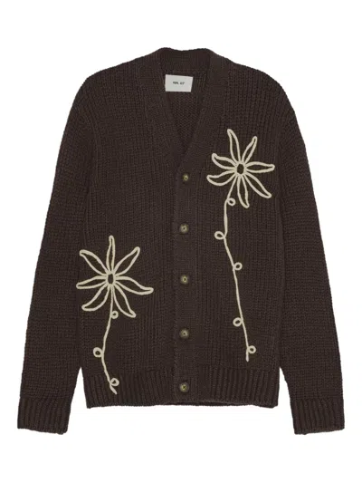 Nn07 Flower-embroidered Button Cardigan In Black