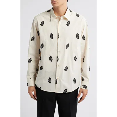 Nn07 Freddy 5737 Leaf Jacquard Organic Cotton Button-up Shirt In Ivory