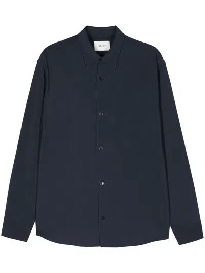 Nn07 Freddy Seersucker Shirt In 200 Navy Blue