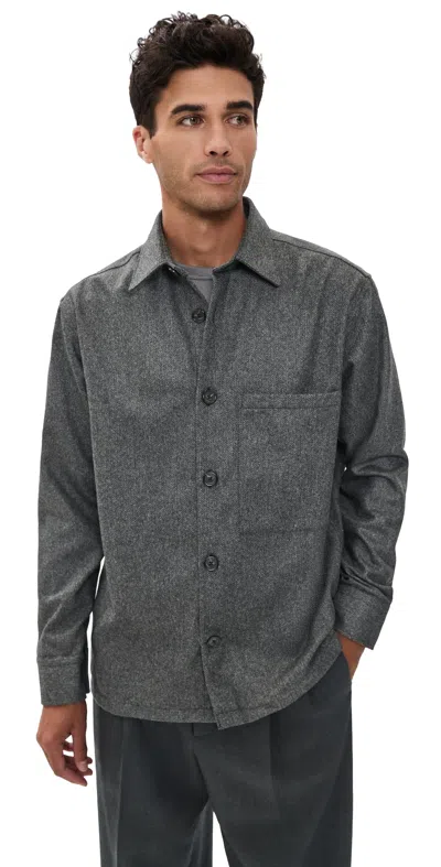 Nn07 Freddy Workwear Button Down Shirt Dark Grey Melange