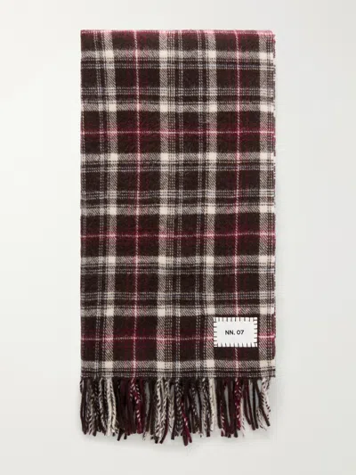 Nn07 Fringed Checked Wool Scarf In Burgundy
