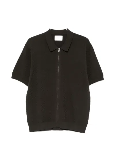 Nn07 Gustav 600160 Textured Organic Cotton Zip-up Polo Shirt In Green