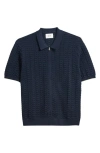 Nn07 Gustav 6636 Regular Fit Short Sleeve Zip Front Sweater In Blue