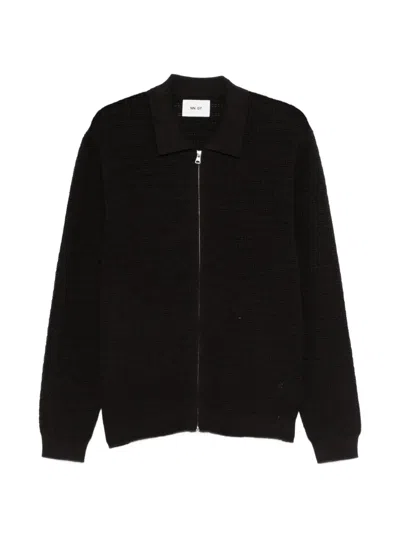 Nn07 Gustav Collared Zip-fastening Cardigan In Black
