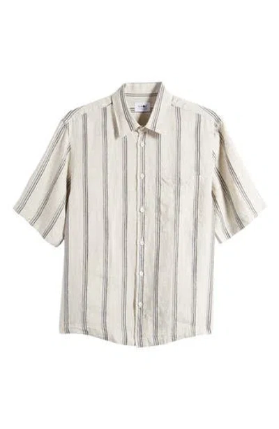 Nn07 Hans 5220 Stripe Short Sleeve Linen Button-up Shirt In Ivory/blue Stripe