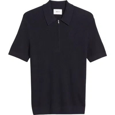 Nn07 Hansie 6600 Organic Cotton Quarter Zip Sweater Polo In Navy Melange