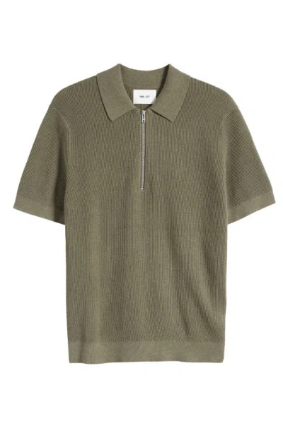 Nn07 Hansie Zip Ribbed Organic Cotton Jumper Polo In Capers