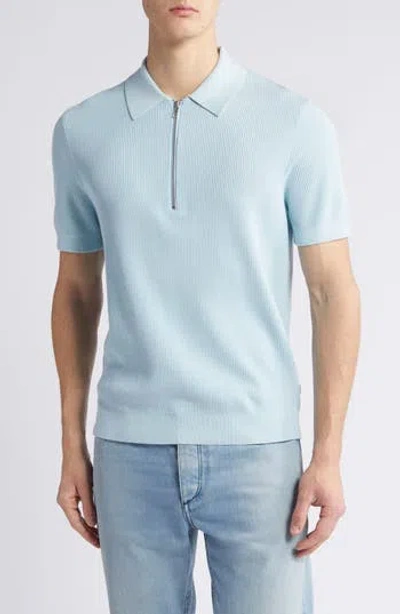 Nn07 Hansie Zip Ribbed Organic Cotton Sweater Polo In Winter Sky