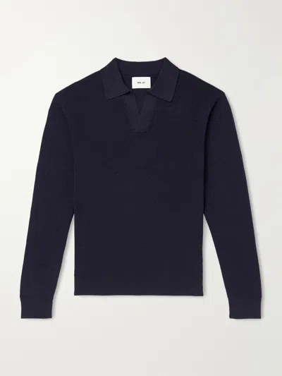 Nn07 Hope Rib 60060 Organic Cotton And Cashmere-blend Polo Shirt In Blue