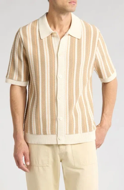 Nn07 Jackie 6636 Stripe Short Sleeve Organic Cotton Cardigan In Neutral