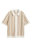 Nn07 Jackie 6636 Stripe Short Sleeve Organic Cotton Cardigan In Beige/ivory
