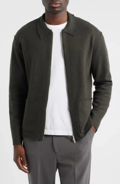 Nn07 Jonas 6398 Boiled Merino Wool Zip Cardigan In Green
