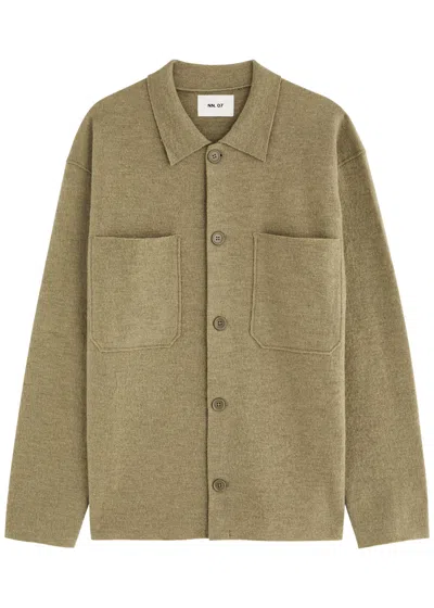 Nn07 Jonas Bouclé Wool Overshirt In Green