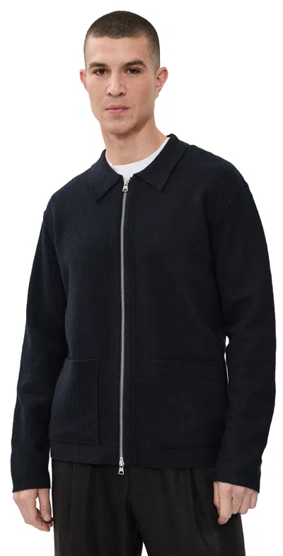 Nn07 Jonas Full Zip Sweater Navy Blue In Black