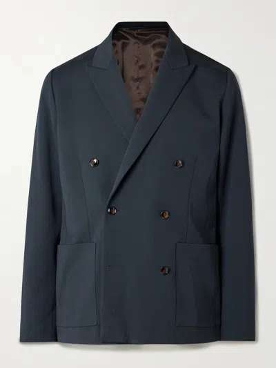 Nn07 Jordin 10002 Double-breasted Wool-blend Twill Blazer In Blue