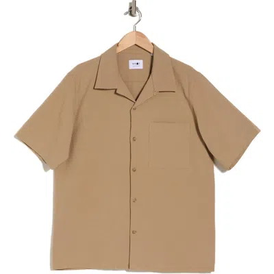 Nn07 Julio 1040 Stretch Short Sleeve Organic Cotton Button-up Camp Shirt In Greige