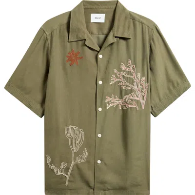 Nn07 Julio 5027 Embroidered Camp Shirt In Green