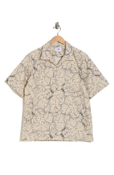 Nn07 Julio 5209 Leaf Print Short Sleeve Button-up Camp Shirt In Brown