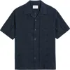Nn07 Julio 5392 Camp-collar Broderie Anglaise Cotton Shirt In Navy Blue
