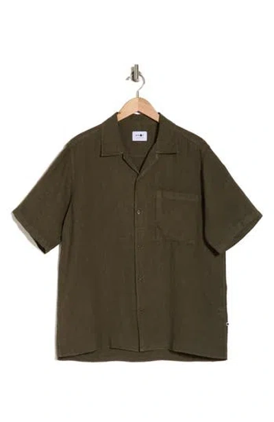 Nn07 Julio 5706 Short Sleeve Linen Button-up Camp Shirt In Khaki Army