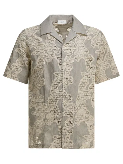 Nn07 Julio Embroidered Inset Organic Cotton Button-up Shirt In Neutral