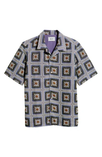 Nn07 Julio 5391 Camp-collar Crochet-trimmed Cotton-poplin Shirt In Purple