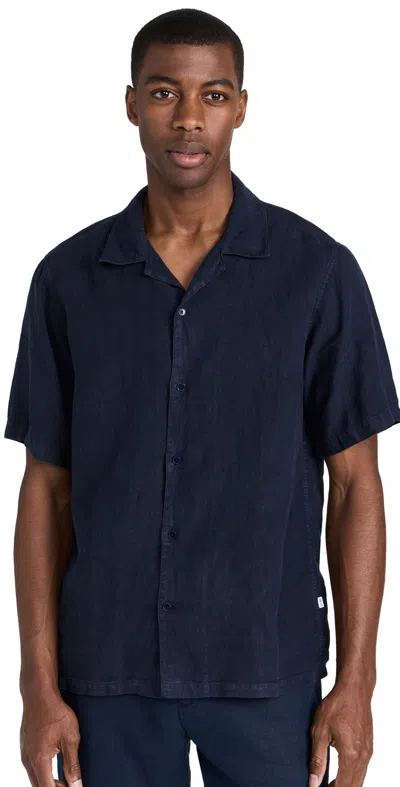 Nn07 Julio Linen Camp Shirt Navy Blue