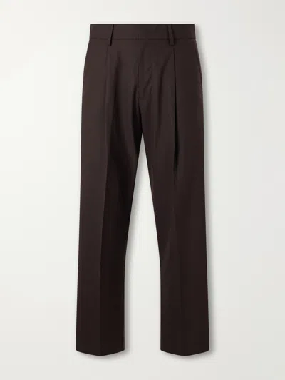 Nn07 Kay 10037 Straight-leg Pleated Woven Trousers In Brown
