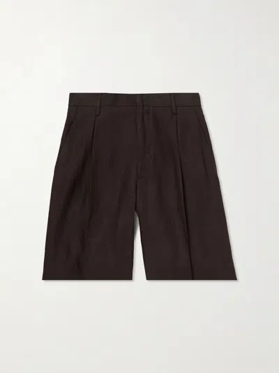 Nn07 Kay 1808 Straight-leg Pleated Lenzing™ Ecovero™, Cotton And Linen-blend Shorts In Brown